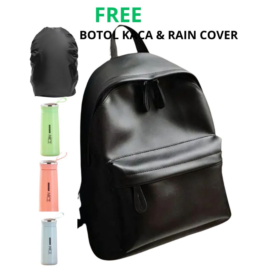 DNC Tas Ransel Anak Sekolah Perempuan Backpack semi kulit Best Seller Tas Ransel Hitam Polos Pria-Wa