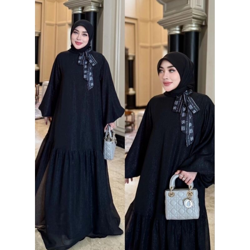 GAMIS SHIMMER HITAM PITA LEHER SS