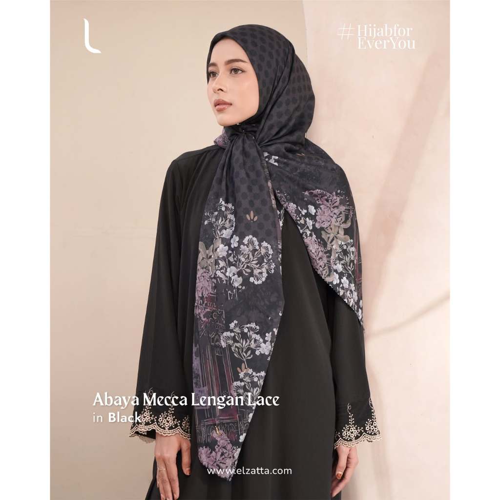 Elzatta ABAYA MECCA LENGAN LACE Gamis Abaya Jubah dewasa polos hitam putih Umrah Haji bahan knit ade