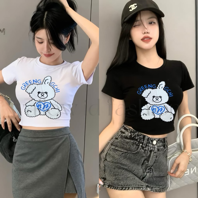 WAllOW-CROP TOP RIB BEAR/KAOS CROP TOP WANITA