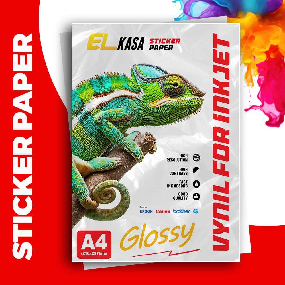 

Kertas Stiker Vinyl Elkasa A4 Tinta Dye Pigment Epson HP Canon Brother