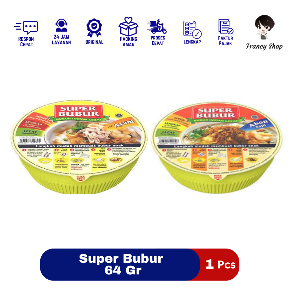Super Bubur Cup Ayam / Abon Sapi Bubur Instan 64 gr