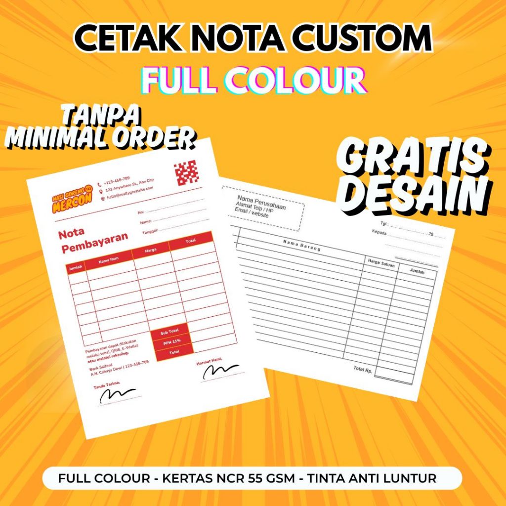 

Cetak Nota Full Colour 2 Ply Ukuran 1/6, Cetak Nota Nama Toko Sendiri 50 halaman 25 rangkap