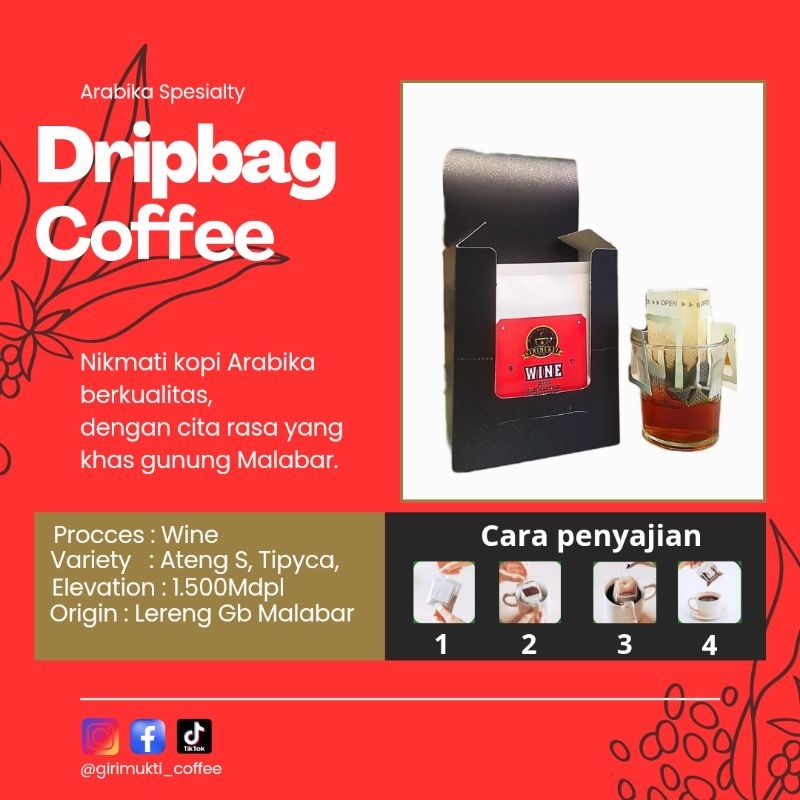 

Drip Bag Coffee Arabika Spesialty Proses Wine Isi ( 5 & 10 ) Pcs