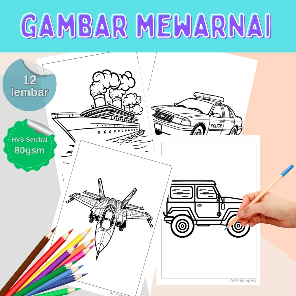 Gambar mewarnai KENDARAAN untuk Anak-Anak Paud Tk SD / Sketsa gambar mewarnai anak-anak