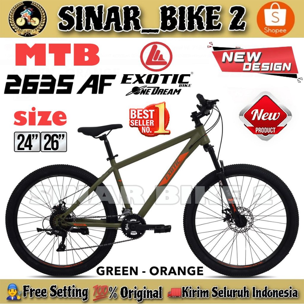 Sepeda Gunung MTB EXOTIC 2635 AF 16 speed Ukuran 24 26 Inch
