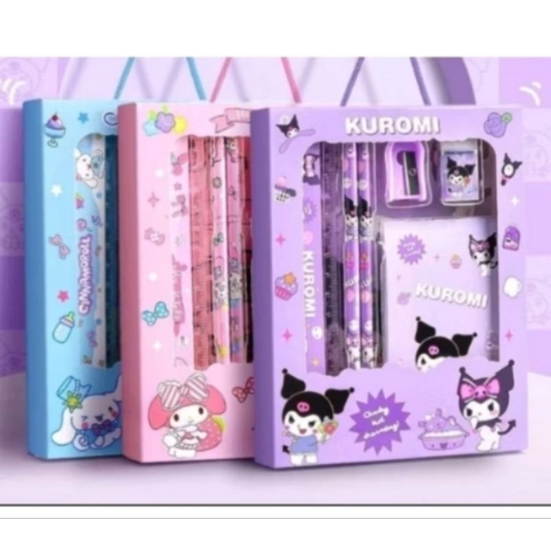 

Pensil Set Sanrio Kuromi,Cinamorrol,Melody / Set Alat Tulis 6 IN 1 Motif SANRIO / Set Alat Tulis Kuromi AND Friend Alat Tulis Anak Lengkap