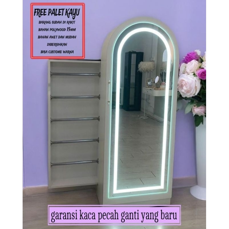 Free ongkir lemari hias tas hijab lampu led Standing Mirror Full Body makeup dan Hijab - Cermin Berd