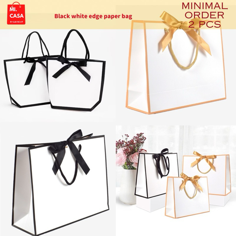 

Mi.casa - Black White Edge Paper Bag Estetik/Souvenir/Gift bag/ kado 19x9x20cm packaging
