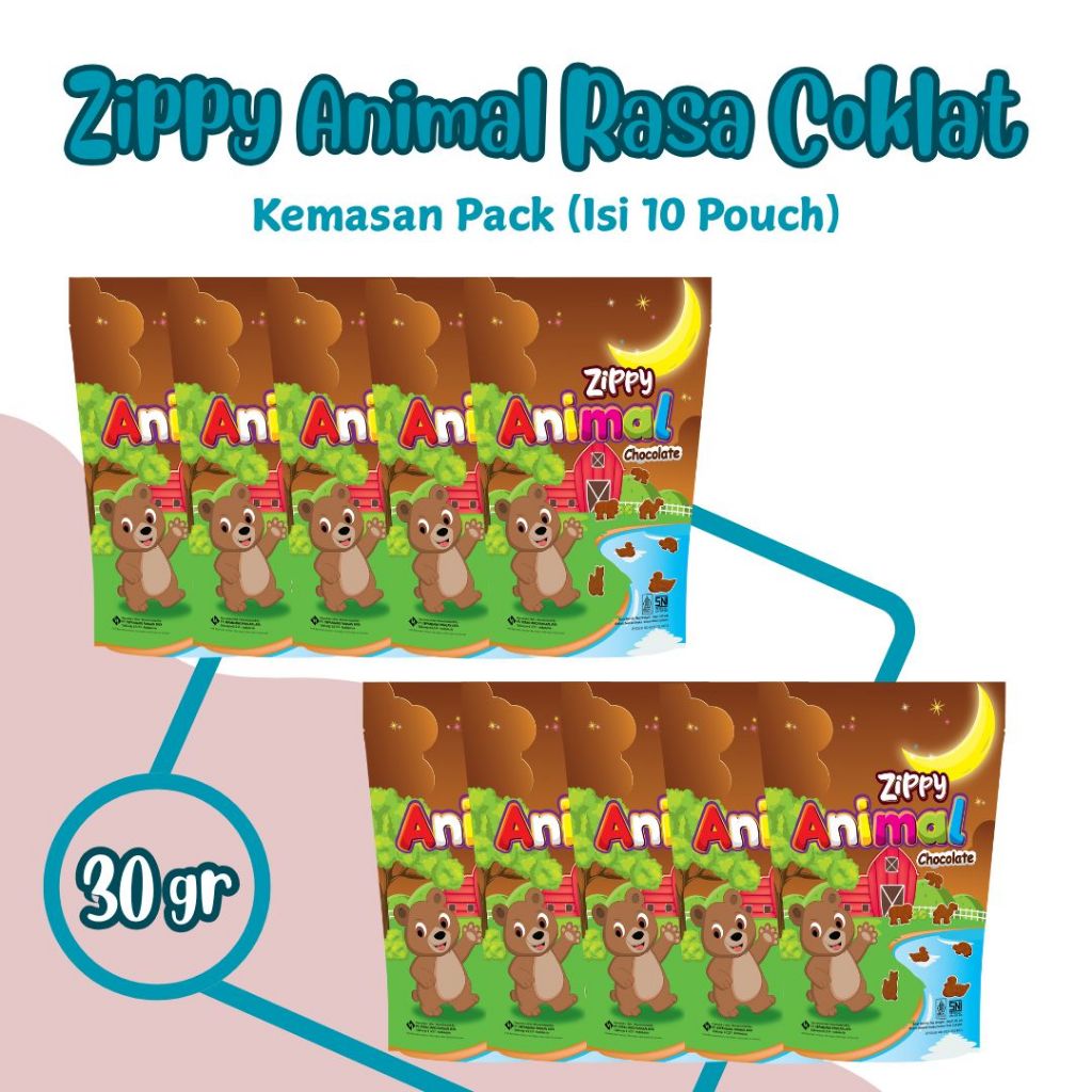 

ZIPPY ANIMAL RASA COKLAT Biskuit Kemasan Pack - Isi 10 Pcs