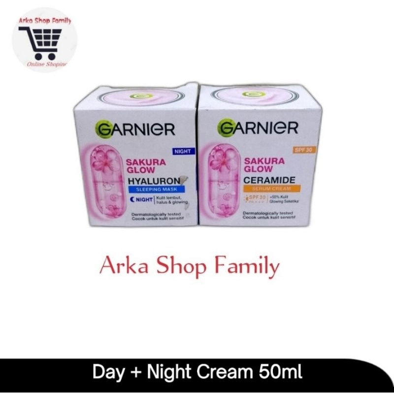 GARNIER Sakura Glow Hyaluron Paket Krim Malam + Cream Siang 50ml Day Night