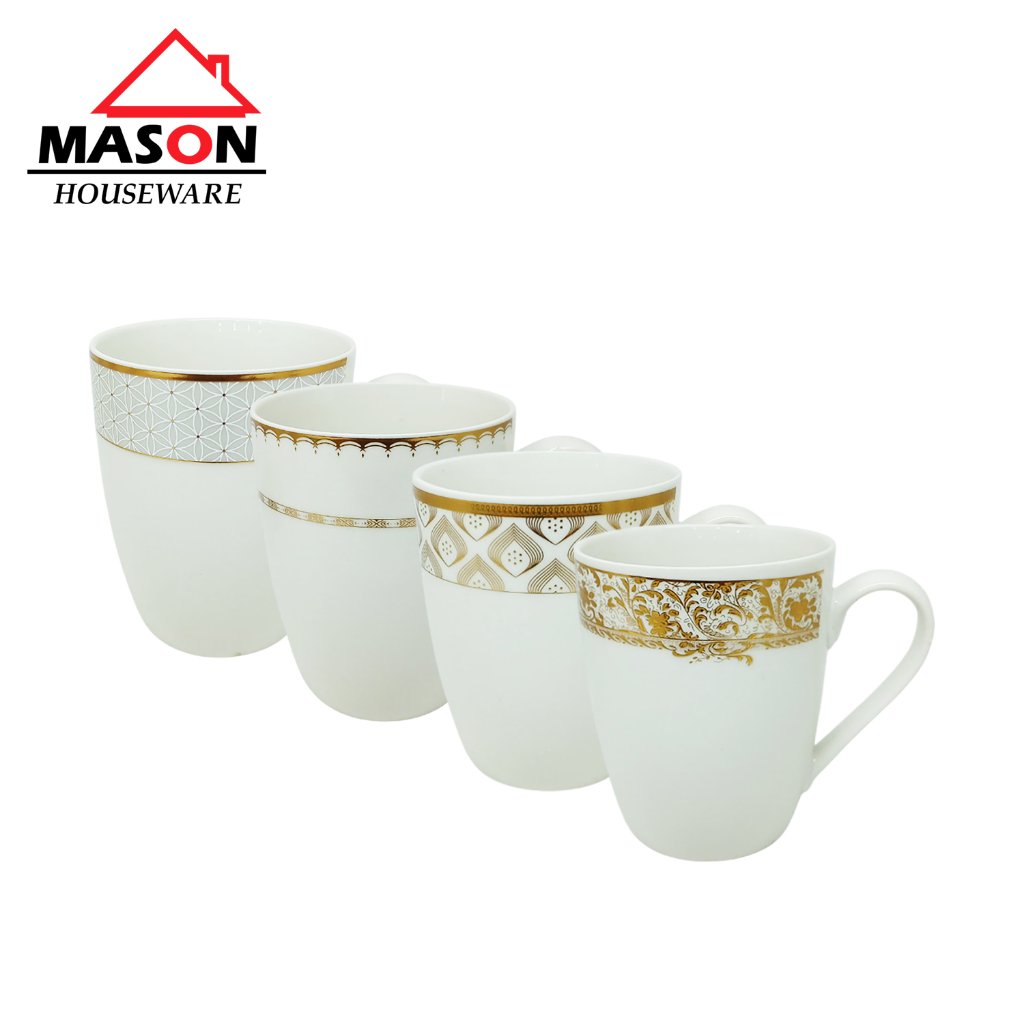 MASON MUG MINUM / MUG COFFEE MOTIF BATIK GOLD