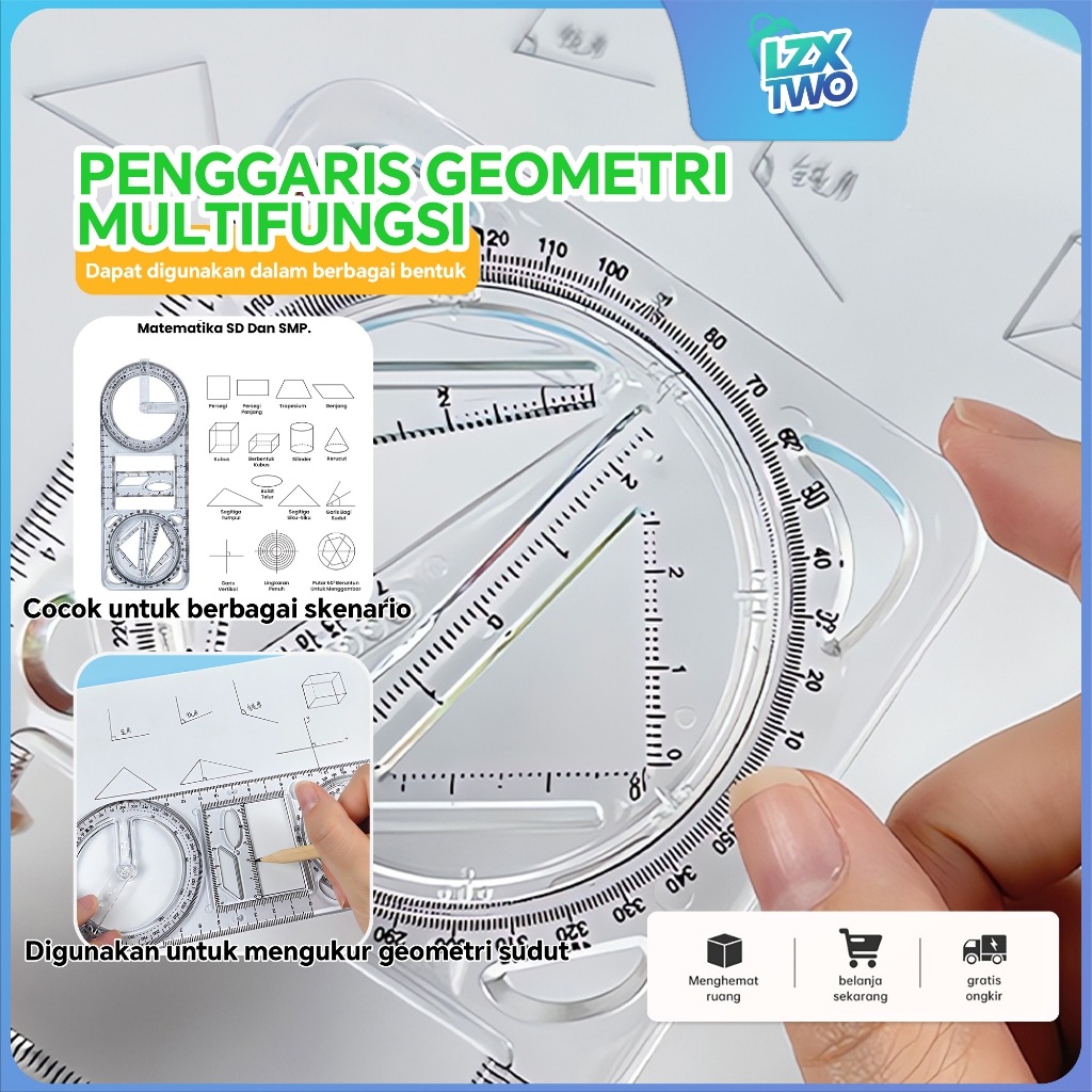 

Penggaris geometri dan matematika penggaris busur derajat multi-fungsi untuk pengukuran, menggambar, gambar teknik matematika, desain arsitektur