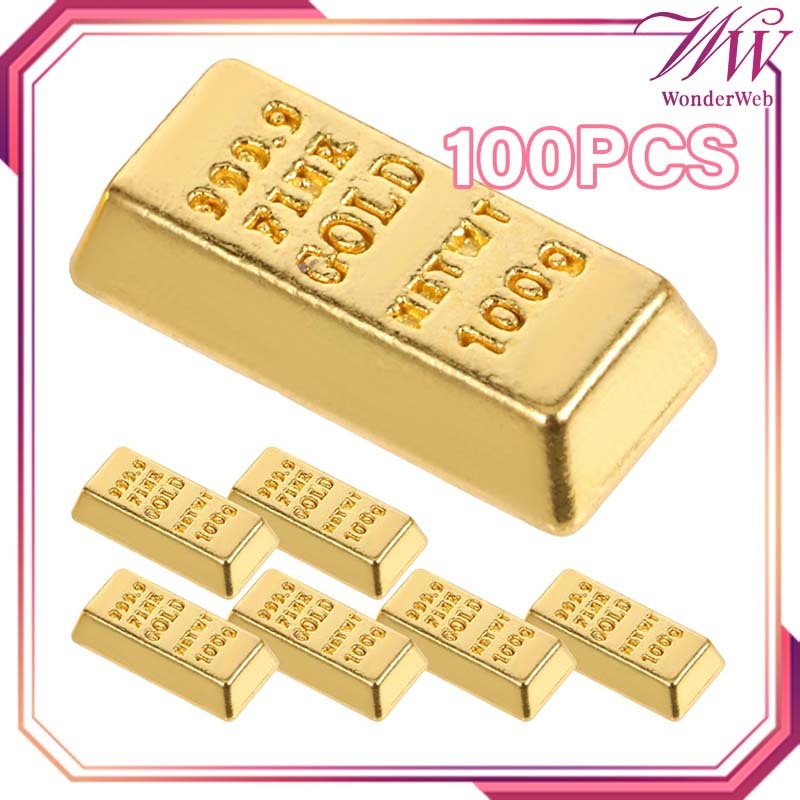 100pcs/Set Pirate Gold Bar Logam Emas Batangan Dekorasi Batang Emas Batangan Emas