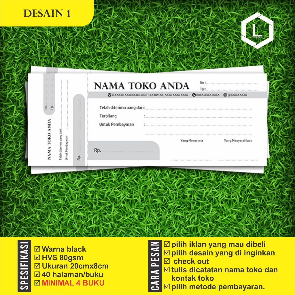Kwitansi Custom 1 warna black minimal 4 buku