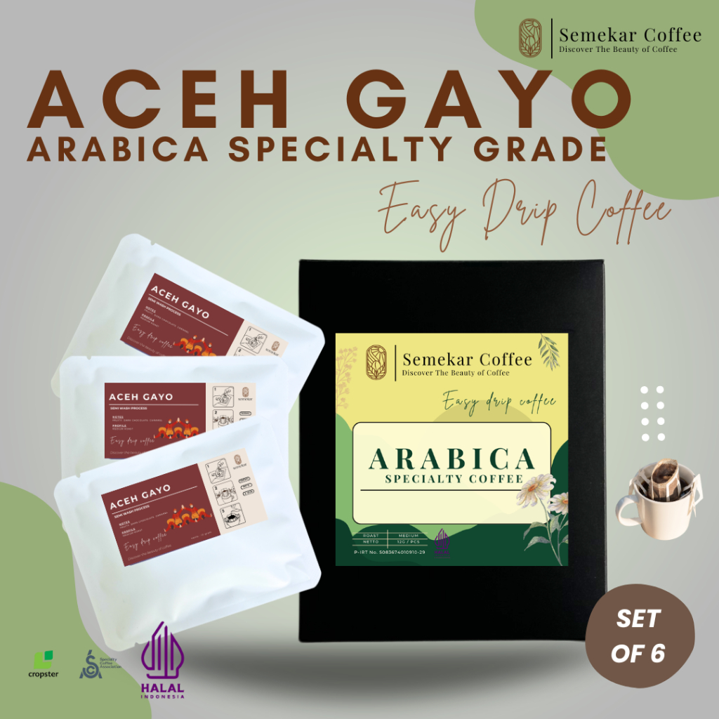 

Semekar Coffee - Kopi Drip Bag Aceh Gayo Arabica Specialty - Box 6pcs