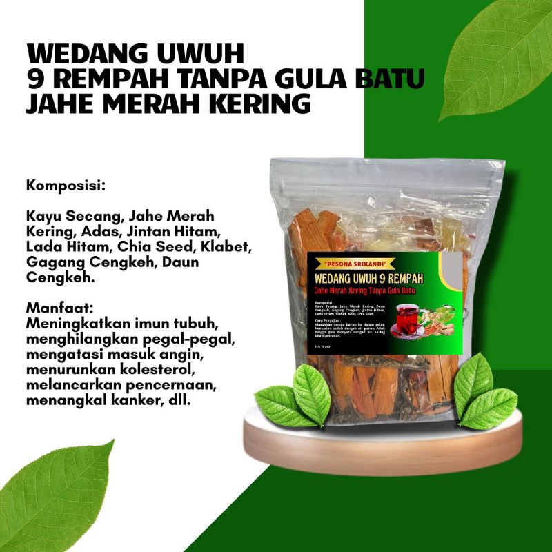 

1PACK ISI 10 PCS WEDANG UWUH 9 REMPAH TANPA GULA BATU JAHE MERAH KERING