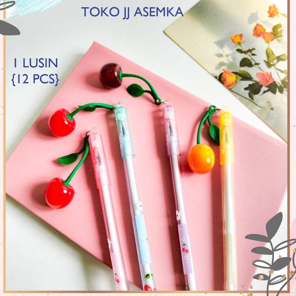 

12 PCS PULPEN GANTUNGAN CHERY KARET LUCU UNIK KARAKTER ALAT TULIS SEKOLAH TERMURAH