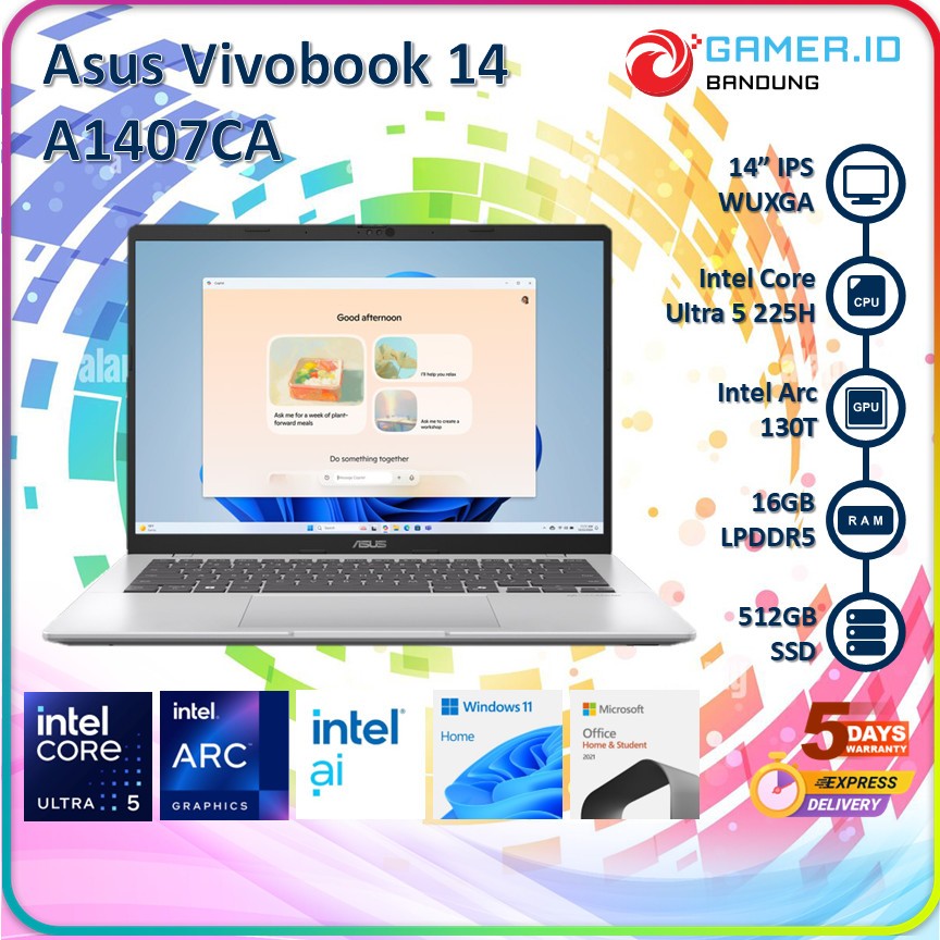 ASUS VIVOBOOK 14 A1407CA ULTRA 5 225H 16GB 512GB 14" WUXGA VIPS