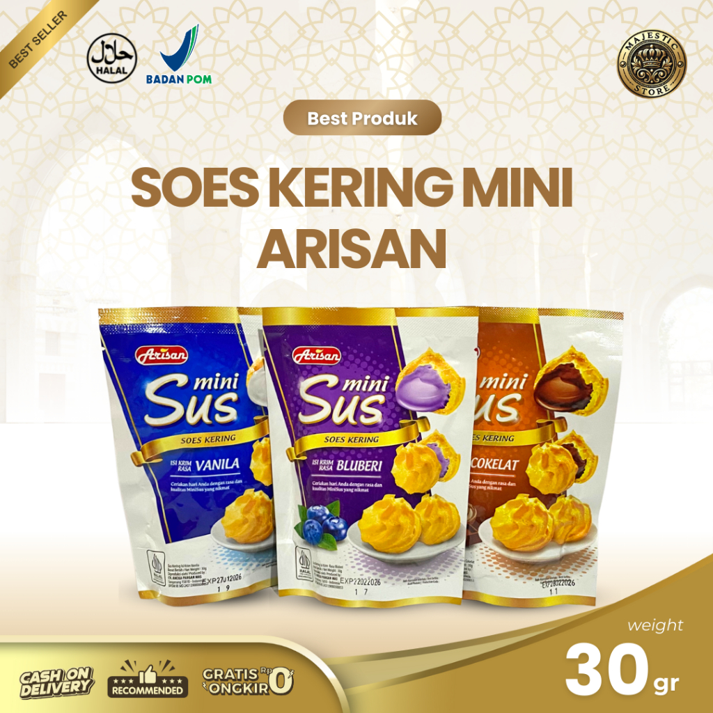 

Soes Kering Mini Arisan | Coklat Blueberry Vanilla| isi 30gr | Snack manis ringan