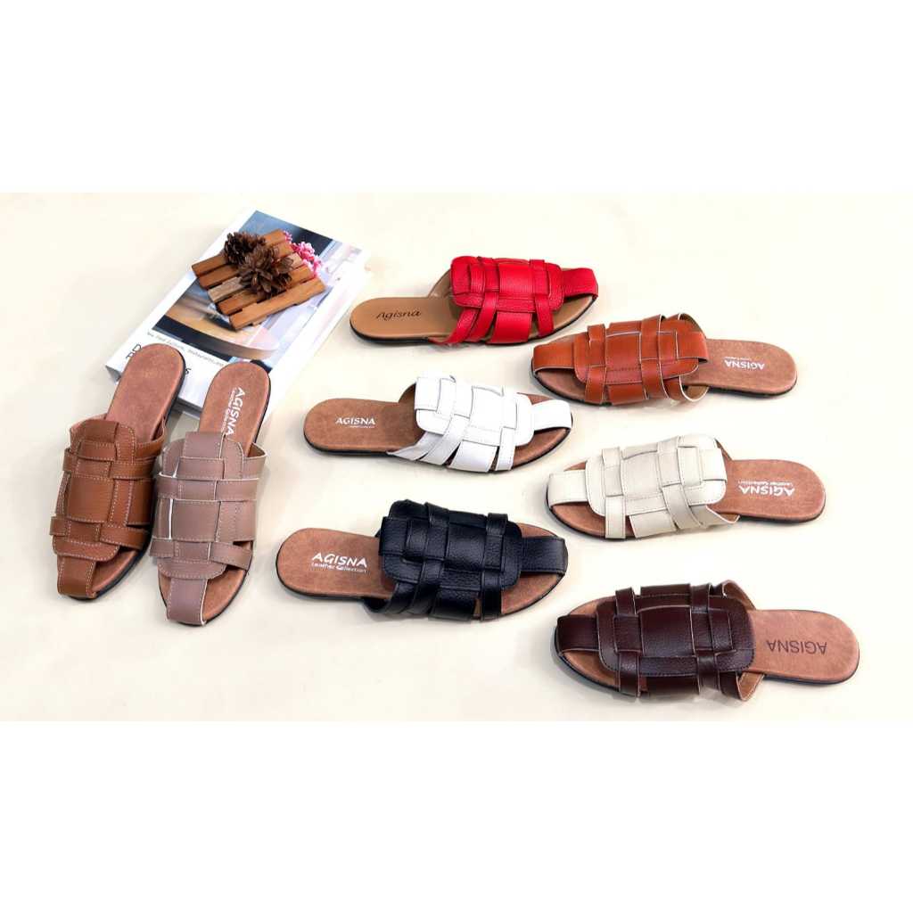 SANDAL FLAT WANITA SANDAL TEPLEK TUTONG ANYAM KULIT ASLI