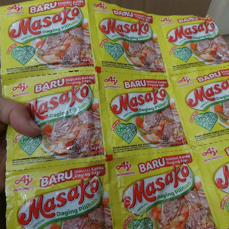 

masako sapi 1 renceng isi 12 sachet