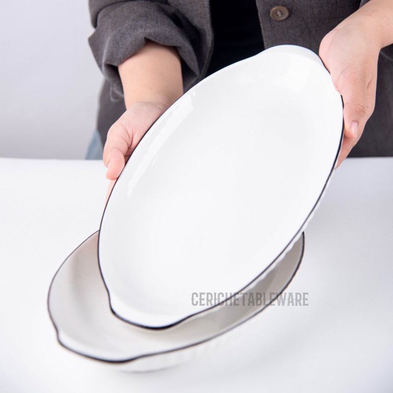 Ceriche Alma Oval Plate Porcelain Ceramic / Piring Cafe Cantik / Piring Aesthetic / Aesthetic Plate 