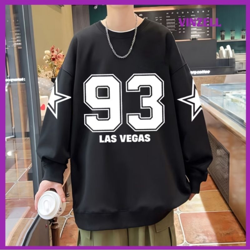 SWEATER PRIA BIG SIZE KOREAN STYLE ( S-6XL) MOTIF 93 CREWNECK JUMBO DENIM MUDA UNGU TUA PURPLE SWEAT