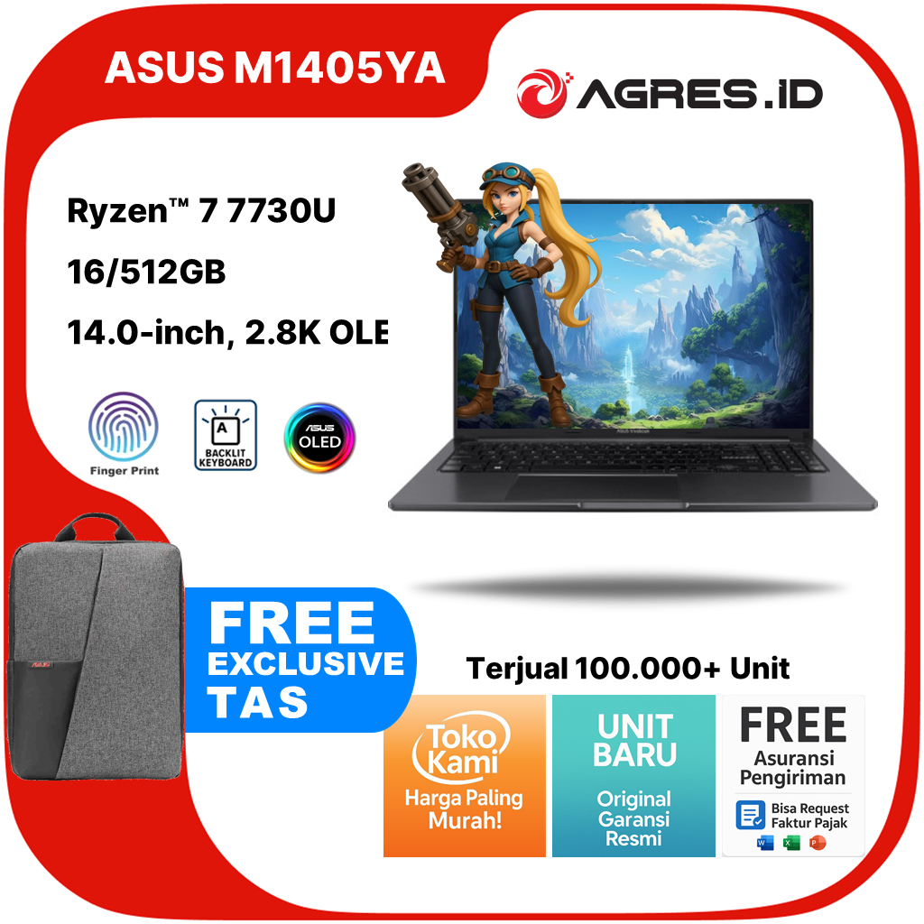 ASUS VIVOBOOK 14 OLED M1405YA RYZEN 7 7730 16GB 1TB W11+OHS 14.0 2.8K FP BLK -OLEDS711