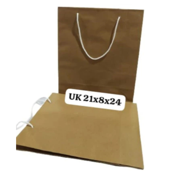 

Papper Bag Kertas COKLAT POLOS Size Mini (21x8x24) dan Sedang (25x9x35) Harga Perlusin Isi 12pcs