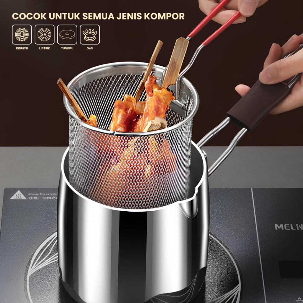 5 In 1 Panci Multi Deep Fryer Set 304 Stainless Steel Panci Penggorengan Rebus 304 Stainless Steel