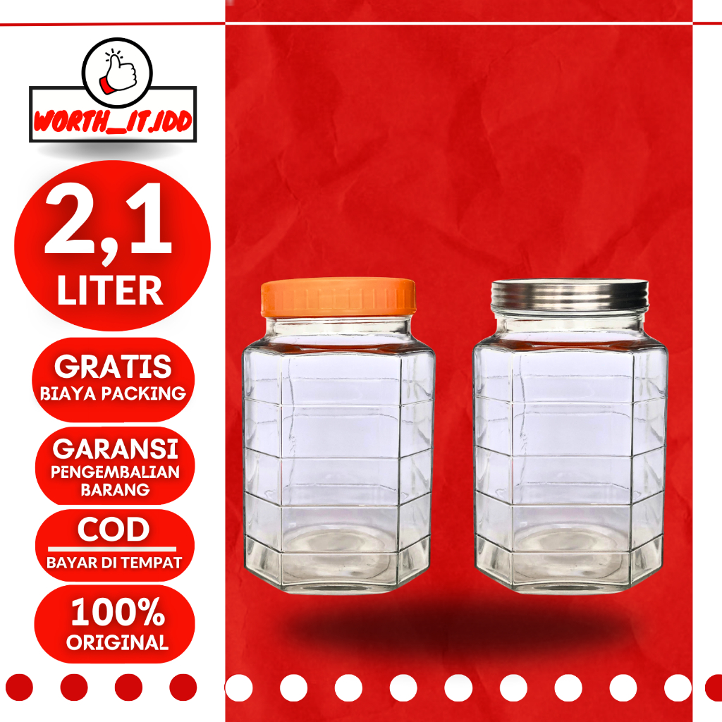 TOPLES KACA KEDAP UDARA 2,1 LITER TOPLES BOTOL JAR TEMPAT WADAH PENYIMPANAN KEDAP UDARA LEBARAN TUTU