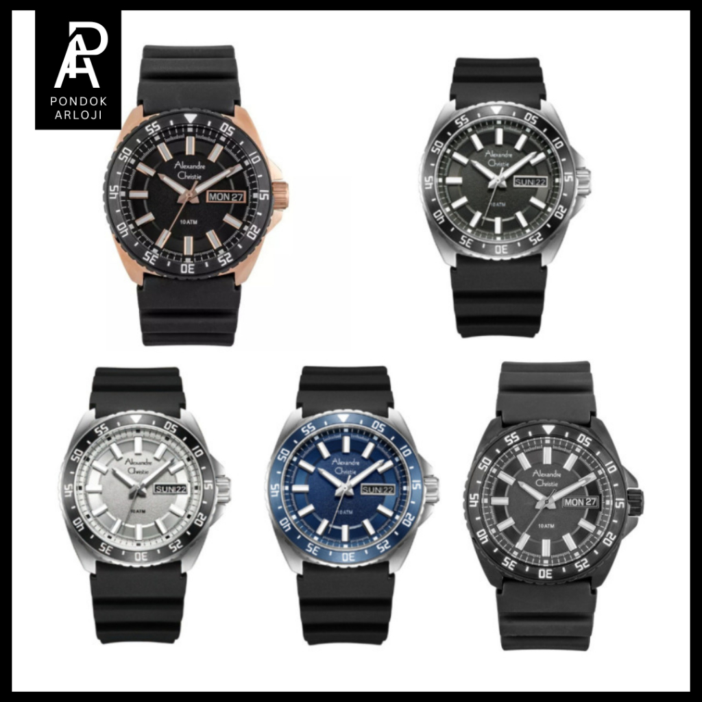 Original Jam Tangan Pria Alexandre christie AC 6541 / ac6541 / 6541 Diver Watch Rubber Garansi Resmi