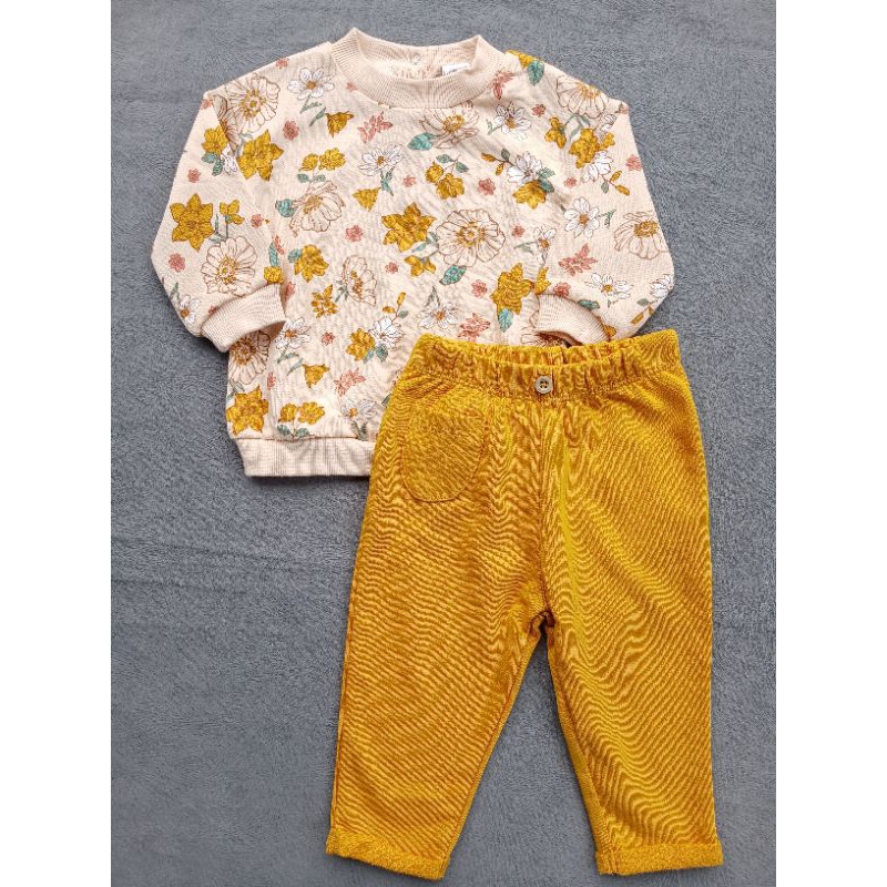 set LC Waikiki set celana panjang+sweater bunga kuning