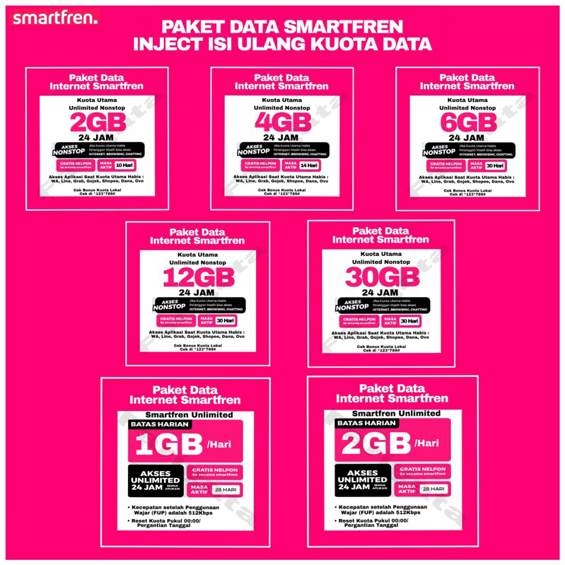 PAKET DATA KUOTA INJECT ISI ULANG MURAH TERMURAH SMARTFREN UNLIMITED NONSTOP HARIAN BULANAN DAN BONU