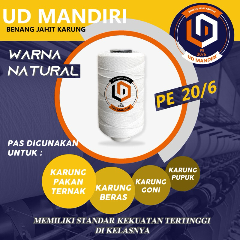 Benang Jahit Karung 20/6 PE - 1 pack isi 6roll bahan kuat Kualitas Terbaik UD Mandiri