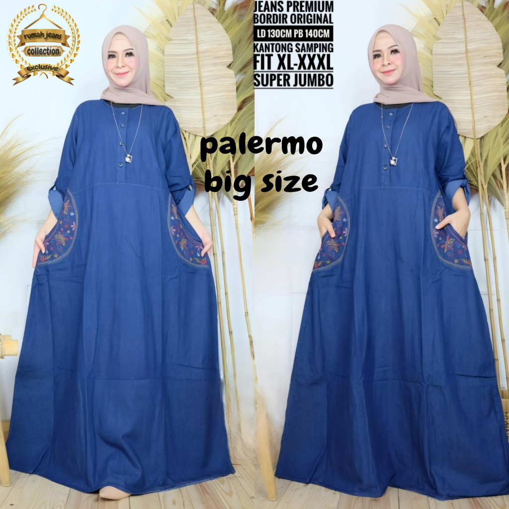 gamis big size gamis jeans super jumbo gamis jeans bordir gamis ld 130