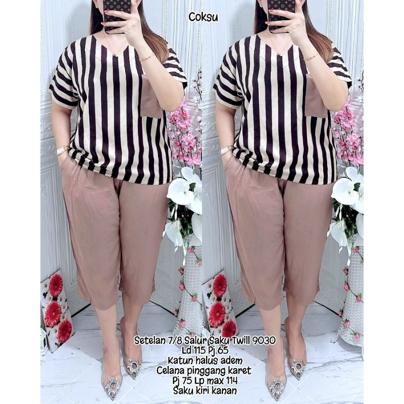 ONE SET ANDIN SEMI RAYON KOMBINASI POLOS/SETELAN BAJU CELANA KATUN RAYON SALUR KOMBINASI