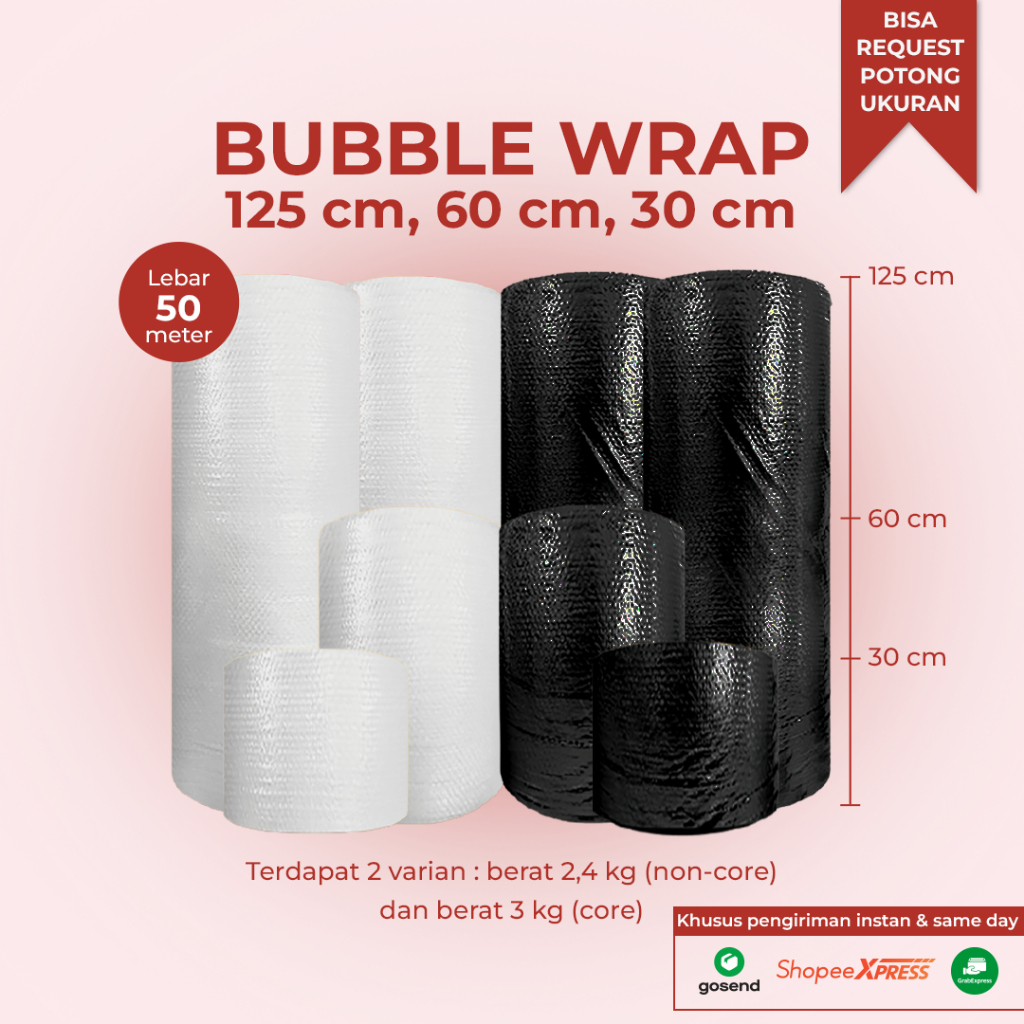 

Bubble Wrap 50 Meter/ Plastik Packing Bubblewrap 3kg 2,4kg Online Shop Ukuran 125CMx50M / 60CMx50M / 30Cmx50M