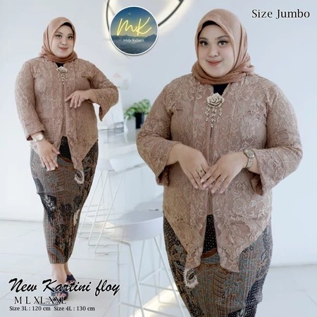 SETELAN KEBAYA JUMBO LD 140CM / FLOY KARTINI BROKAT JUMBO / KEBAYA ENCIM BIG SIZE WARNA HITAM MOCCA