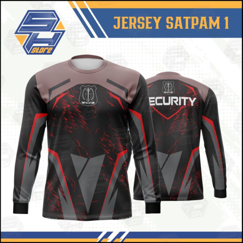 Jersey Security Black Sentinel DRI-FIT Lengan panjang - Hitam Merah Abu / Jersey satpam / Baju satpa