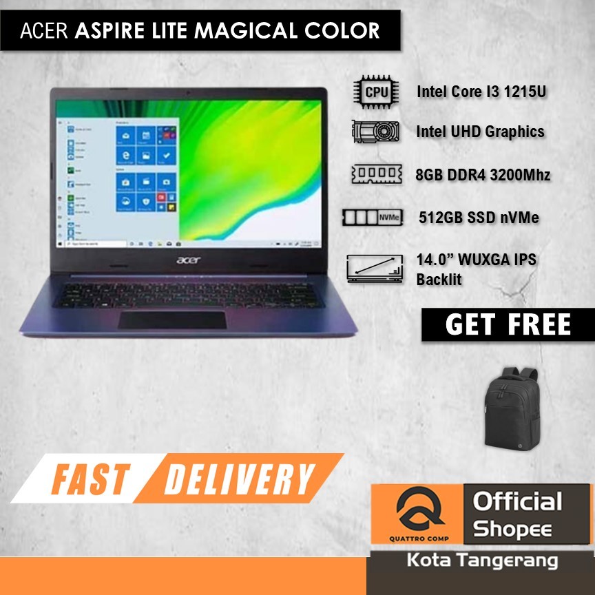 ACER ASPIRE LITE AL1 MAGICAL COLOR I3 1215 8GB 512GB W11+OHS 14.0WUXGA IPS BLIT