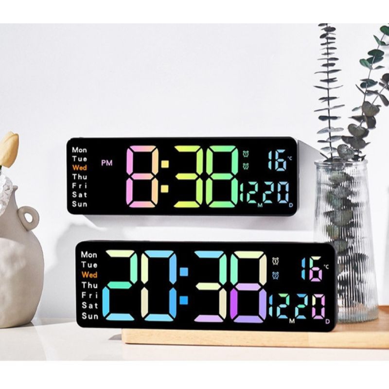 Jam Digital LED Besar Dinding Kalender Hari Alarm Clock Weker Timer