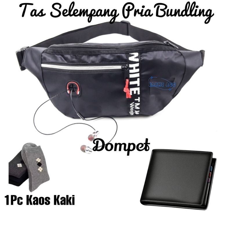 Paket Hemat Tas Selempang Pria Bundling Ikat Pinggang Dompet Pria Kaos Kaki