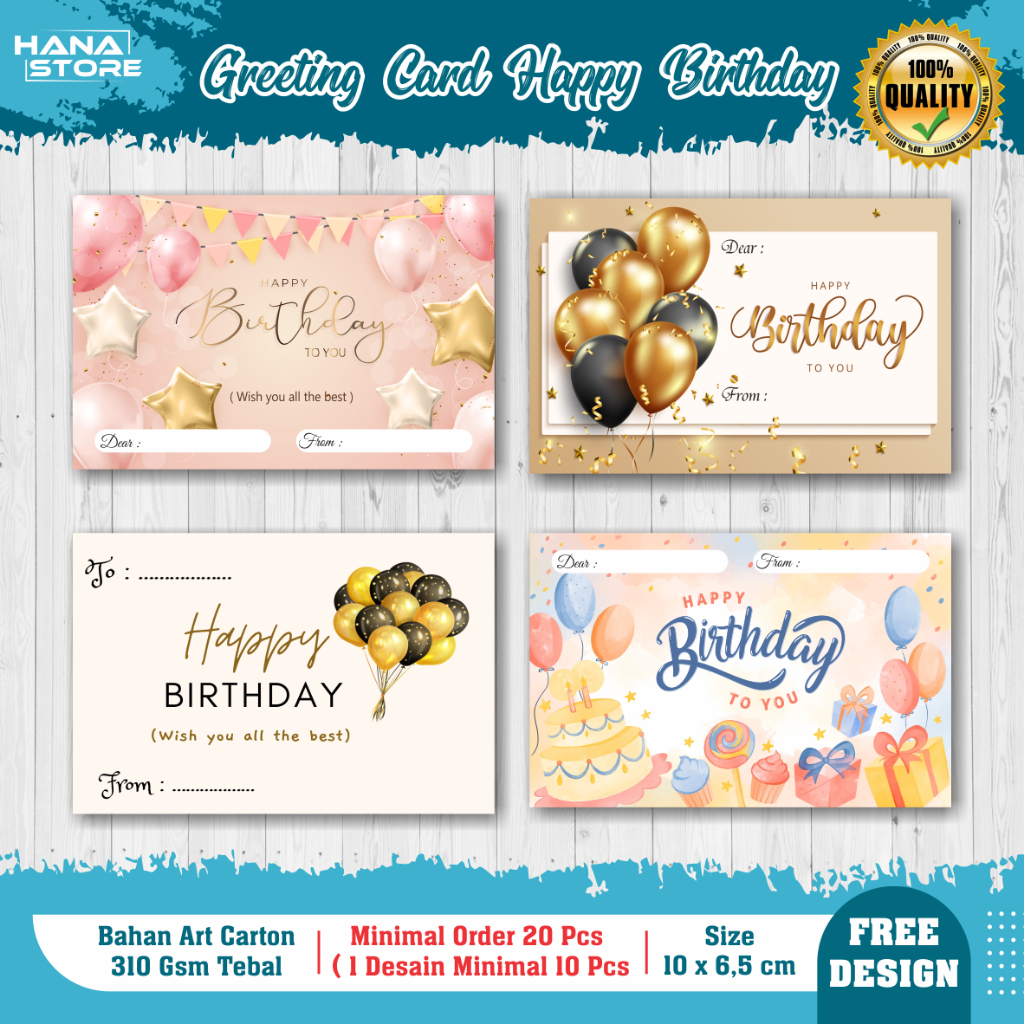 Greeting Card HAPPY BIRTHDAY - Gift Card - Kartu Ucapan Birthday - Aesthetic - Kartu Ucapan  Ulang T