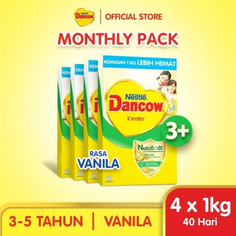 

( 4BOX) Dancow 3+Rasa VANILA Box Bundle 4 x 1 Kg