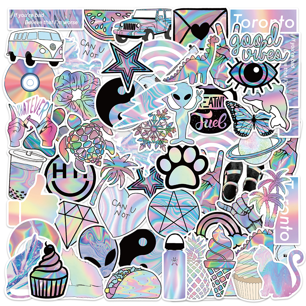 

50pcs laser Bagus Anti Air Stiker Waterproof untuk Motor Helm Buku Journal Koper Casing Laptop Botol Minum Hadiah Anak