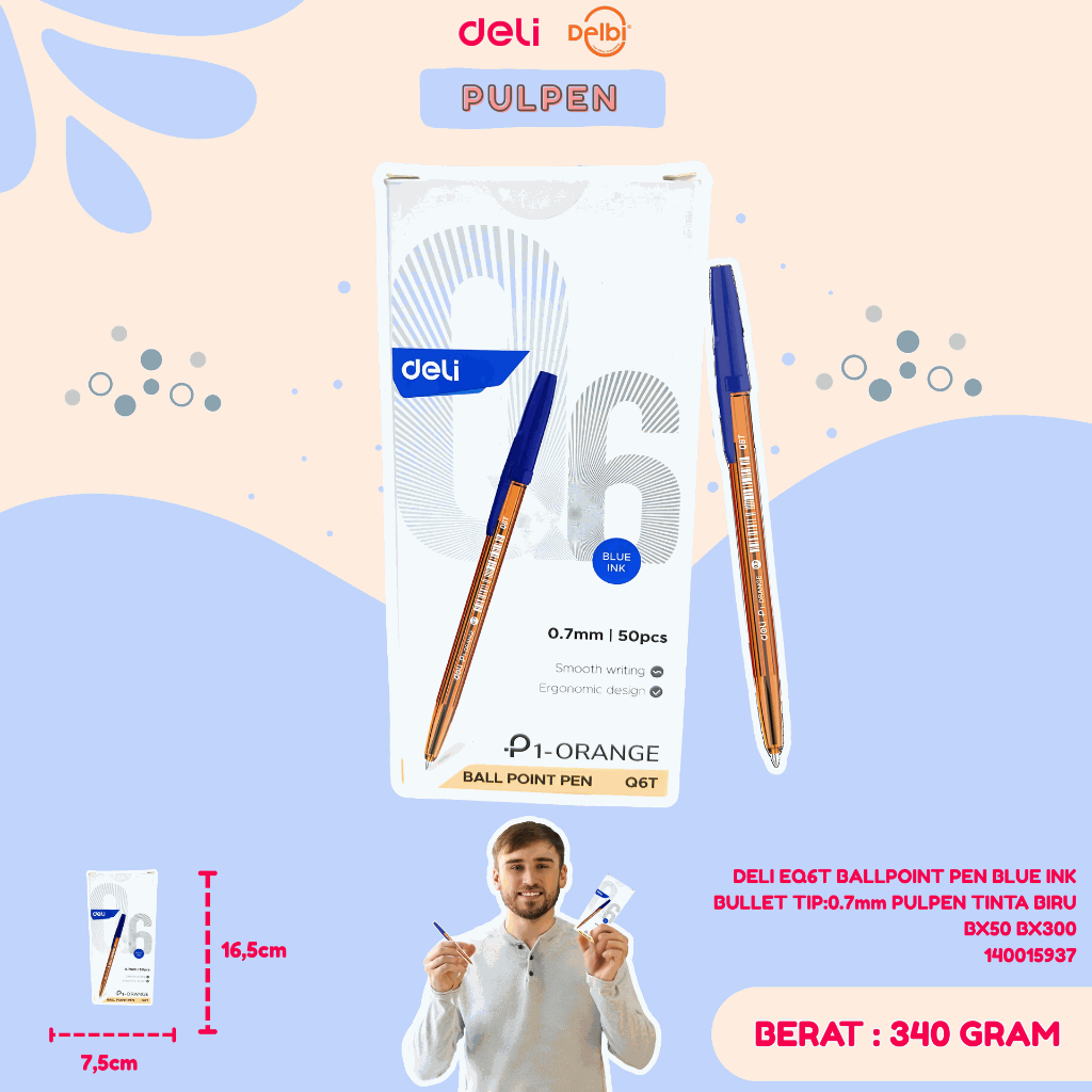 

1pcs DELI EQ6T BALLPOINT PEN BLUE INK BULLET TIP:0.7mm PULPEN TINTA BIRU