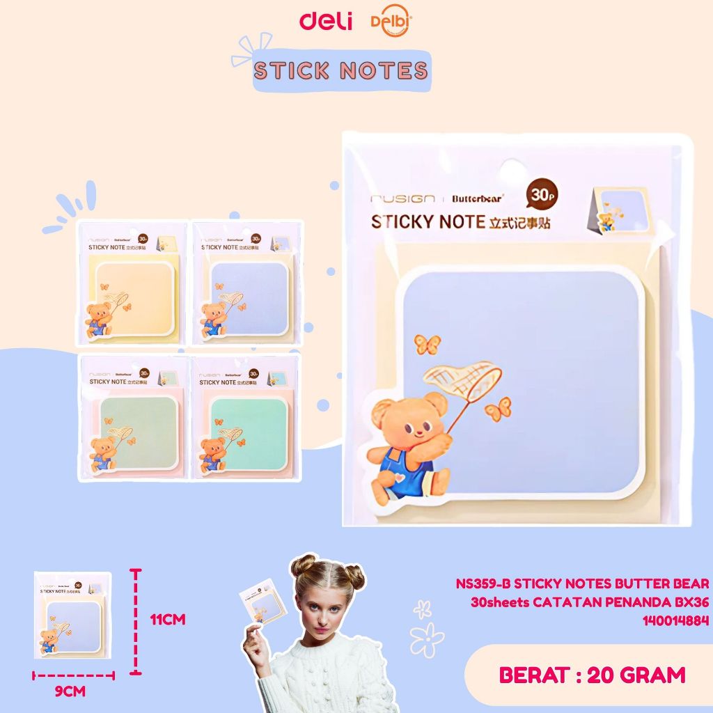 

NS359-B STICKY NOTES BUTTER BEAR 30sheets CATATAN PENANDA