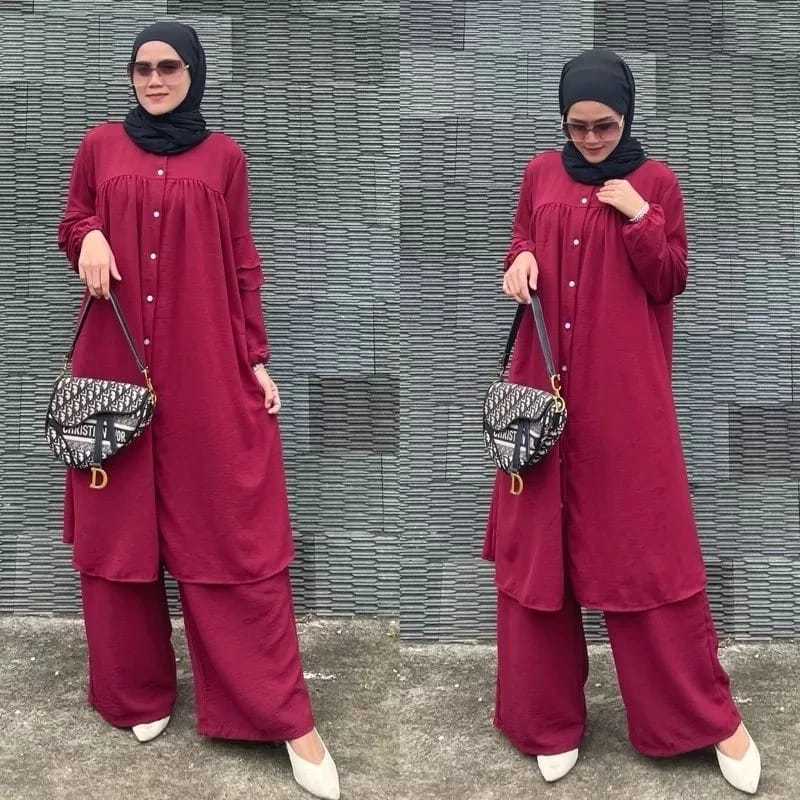 One Set Long Tunik Crinkle Airflow || Setcel Long Tunik Cinkle Airflow || Setcel Crinkle || Setcel L